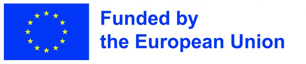 Emblem EU v angleškem jeziku in napis "Funded by the European Union" v horizontalni postavitvi