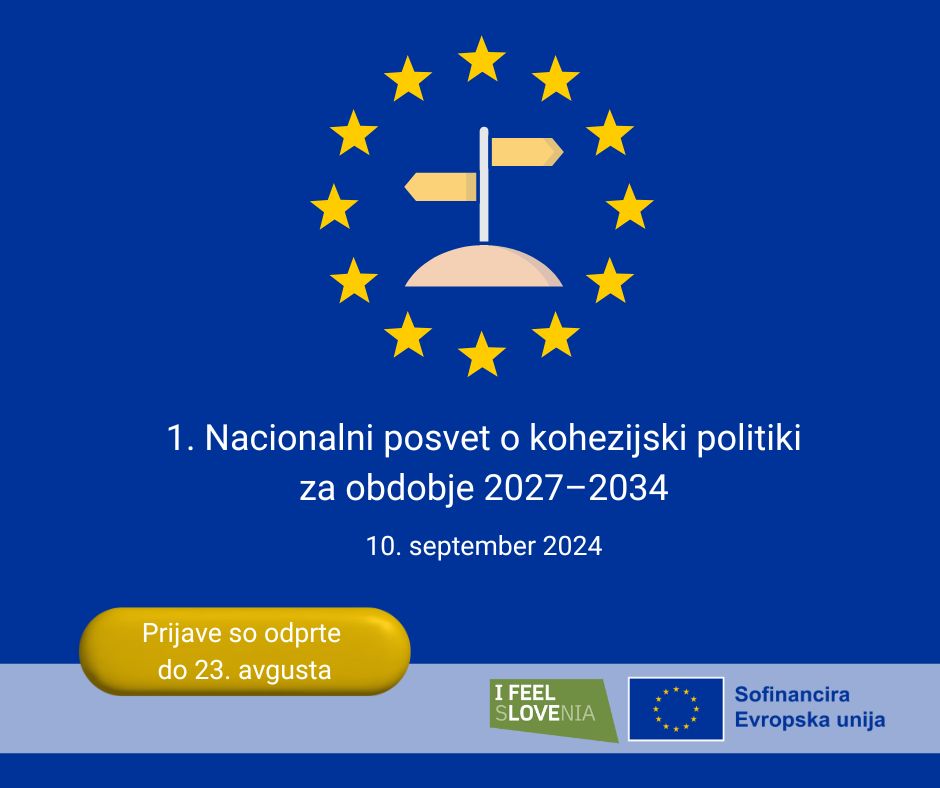 Smerokaz v evropski zastavi, ki ponazarja razmislek o prihodnosti evropske kohezijske politike z vabilom na posvet