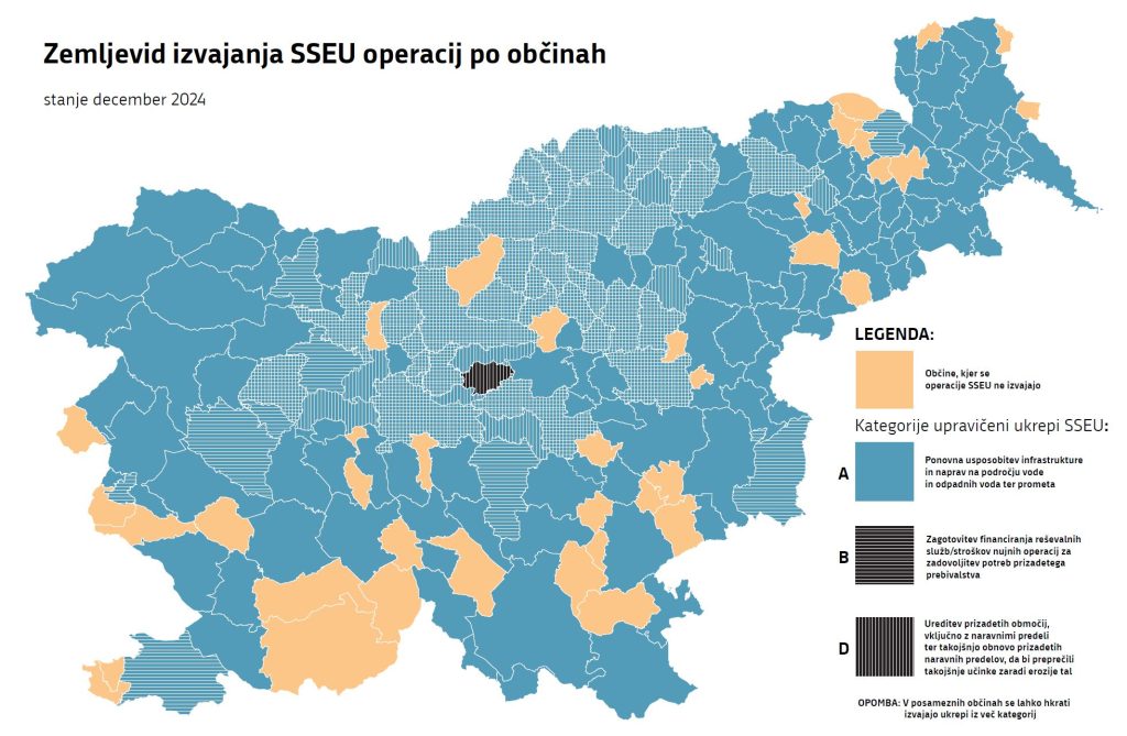 Zemljevid izvajanja ukrepov Solidarnostnega sklada v Sloveniji